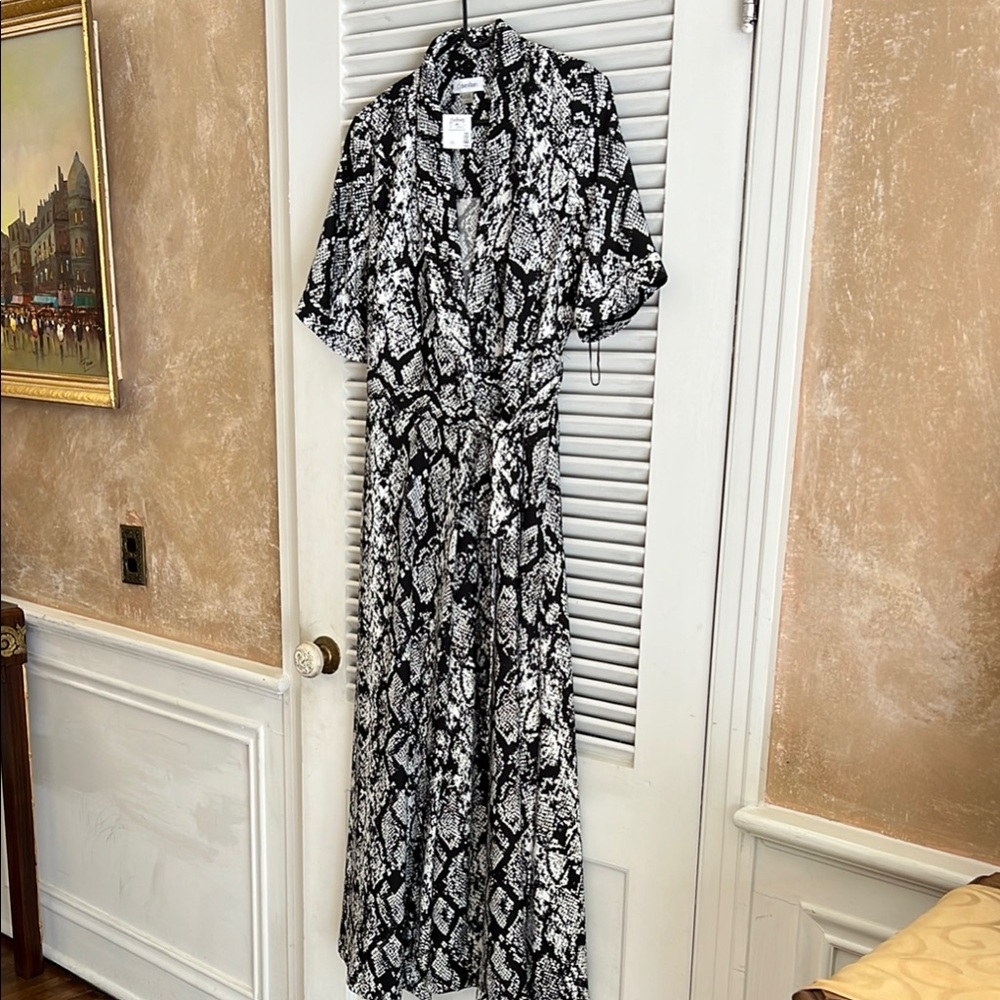 Calvin Klein Black and White Snake Print Maxi Dress